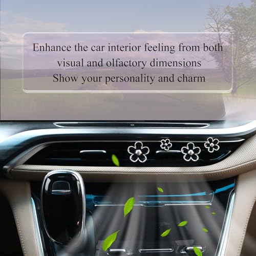 ORIESSE 4pcs Cute Daisy Flowers Car Air Freshener Vent Clips,Girly Flowers Car Accessories for Women,4 Sizes Sparkle Black Silver Flower Car Vent Clips,Refillable Clips On Car Diffuser