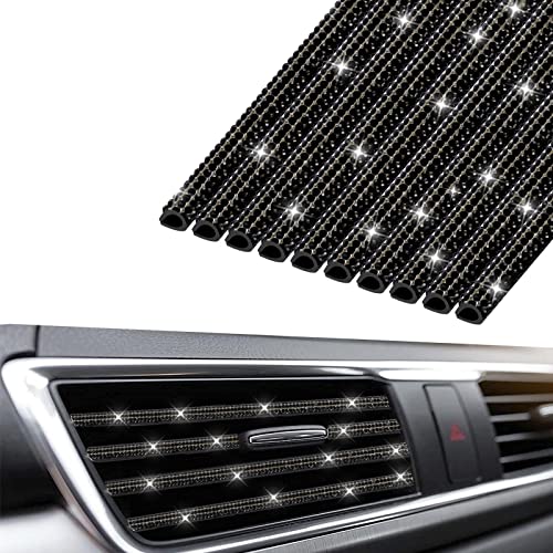 INSAUTO 10pcs Bling Car Accessories for Women, Auto Vent Outlet Trim, Rhinestone Bling Sedan Air Conditioner Decoration Strip(Black) - color: black