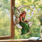 Stained Glass Fairy Sitting on Crescent Moon Decorative Hanging Ornament, Stained Acrylic Fairy Reading a Book Suncatcher, Car Rearview Mirror Charm, Gift for Fairy Lovers, Women,Girls,Teachers,Sun-39
