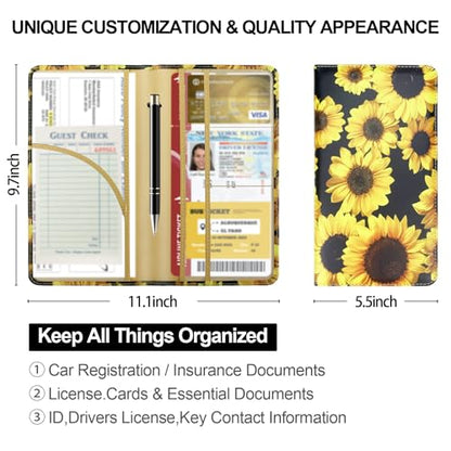 Car Registration and Insurance Card Holder, Leather License Document Floral Glove Box Compartment Organizer, Car Wallet Case for Essential Info, License Cards, ID Card - color: flower