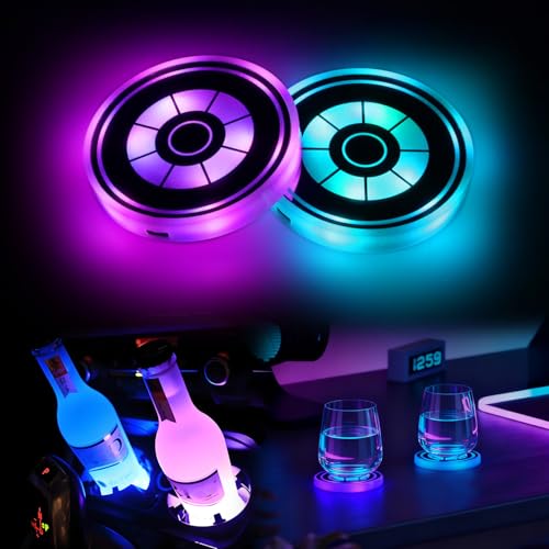 Rotating LED Car Cup Holder Lights, [7-Color & 21 Modes] Rechargeable Cup Holder Insert Coaster Lights with Vibration Sensor, Rotating Luminous Car Accessories for Interior Decoration, 2PCS - color: Rotating Glowing