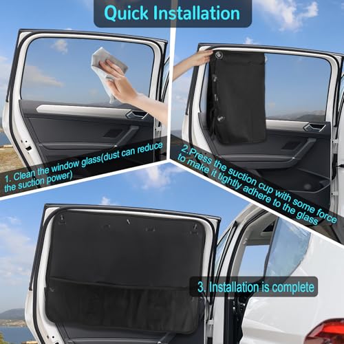 Car Sun Shade Side Window, 2 Pcs Blackout Car Window Shade for Baby Privacy with Storage Net Pockets Auto Curtains 7 Suction Cups for Heat/UV Protection Sun Block Covers - color: Black-2pcs