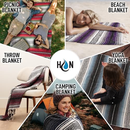 Hydration Nation Authentic Large Handwoven Mexican Blanket - Soft Yoga- Durable Serape- Lightweight Falsa, Beach, Camping, Picnic, Outdoor Blanket 70"x50" - Rose Pastel - color: Rose Pastel