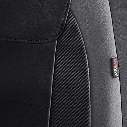 Flying Banner car seat Covers Protects Water Proof Faux Leather Carbon Fiber Front and Rear Bench (Gray Black, Full Set - 9PCS) - color: Gray Black, size: Full Set -- 9PCS