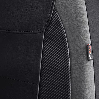 Flying Banner car seat Covers Protects Water Proof Faux Leather Carbon Fiber Front and Rear Bench (Gray Black, Full Set - 9PCS) - color: Gray Black, size: Full Set -- 9PCS