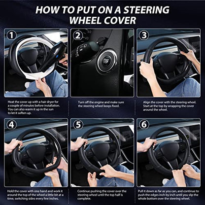 SEG Direct Flat Bottom Steering Wheel Cover, D Shaped Car Wheel Cover 14-14 1/4 in. (35.5-36 cm), for Tesla Model 3 / Y, for Camaro, Black Microfiber Leather