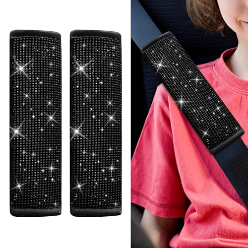 2PCS Bling Seat Belt Covers, Seat Belt Cover Pad, Crystal Diamond Car Seatbelt Cushion for Women, Automotive Interior Shoulder Neck Harness Protector Accessories for Car Truck SUV (Black) - color: Black