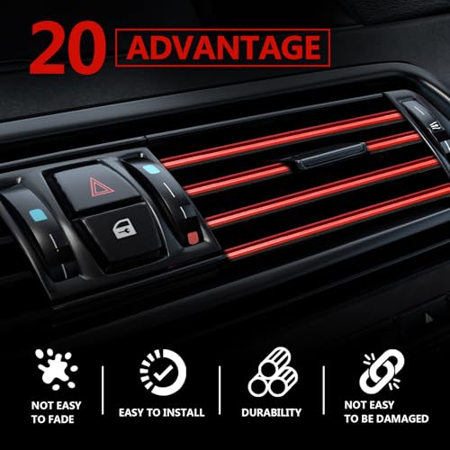 Automotive 20PCS Universal Car Air Conditioner Vent Trim Decoration Strip Bendable Vent Outlet Trim for Most Cars SUVs and Trucks with Straight Grilles, Red - color: Red