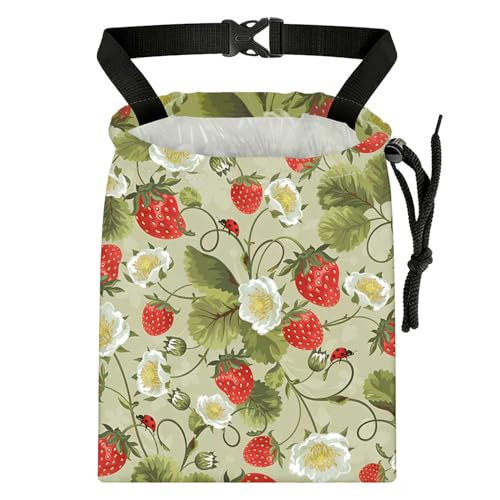 Strawberries and Leaves Car Trash Bag - Waterproof Car Trash Bag Hanging Leakproof Car Garbage Bag - Washable Reusable Trash Bag For Car Interior Hanging Organizer Storage Vehicle Travelling Camping - color: Strawberries And Leaves
