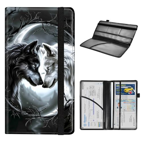 Car Registration and Insurance Holder for Women Men,Automobile License Document Card Holders Vehicle Glove Box Organizer Leather Accessories Driver Essential,White Black Twin Thorns Wolves - color: White Black Twin Thorns Wolves