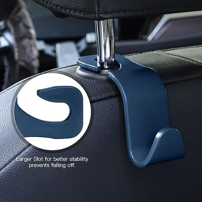 Soleebee 4 Pack Car Headrest Hooks - Universal Auto Hooks, Back Seat Hangers, Storage Organizer (Navy Blue) - color: Navy Blue