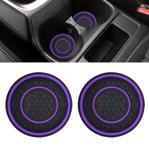 2PCS Car Cup Holder Coasters, 2.75 Inch Auto Non-Slip Anti Dust Cup Mats, Console Cup Holder Insert Coaster Auto Insulated Mats, Universal Interior Accessories for Most Cars (Purple) - color: Purple