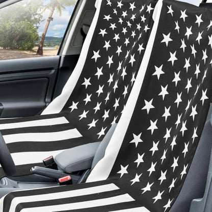 Hahafelt Car Seat Towel Covers with Storage Bag, 63 x 32 Inch Universal Non Slip Waterproof Sweat Protector for Car Truck, Gym Swimming Running, Machine Washable(2 Pack,Black White American Flag) - style: Black White American Flag