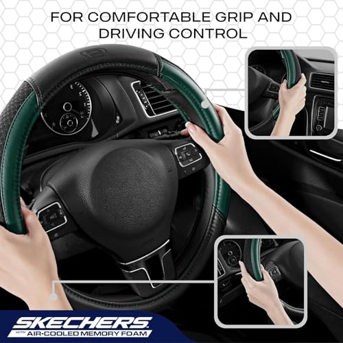 Skechers Air-Cooled Steering Wheel Cover,Leather Car Steering Wheel Cover Universal Fit 14" 1/2-15" Car Wheel Protector for Men Women Fit Suvs,Vans,Sedans,Car,Trucks,Green - color: Green