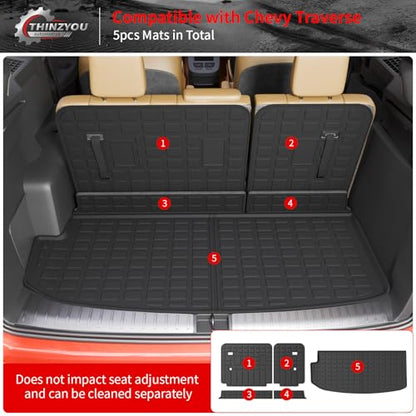 Cargo Mat Compatible with 2018-2023 (Fit 2024 Traverse Limited) Chevrolet Traverse Cargo Liner Trunk Liner Back Seat Cover Protector 2023 Chevy Traverse Accessories (Trunk Mat+Backrest Mats) - style: For Chevrolet Traverse | 2018-2023