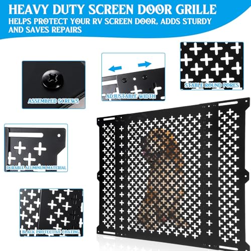 Gisafai RV Screen Door Protector for Dogs, 24 Inch High Adjustable RV Screen Door Guard Adjusts from 21''- 31.5'', Aluminum Alloy Protector Grille Defender for Camper, Black - size: 24 Inch High, style: Classic