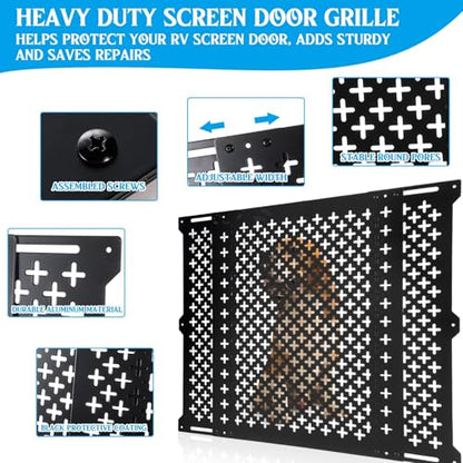 Gisafai RV Screen Door Protector for Dogs, 24 Inch High Adjustable RV Screen Door Guard Adjusts from 21''- 31.5'', Aluminum Alloy Protector Grille Defender for Camper, Black - size: 24 Inch High, style: Classic