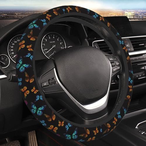 Butterfly Abstract Butterflies Car Steering Wheel Cover,Non-Slip Elastic Neoprene-Sweat Car Accessories,Universal 15 Inch Fit Auto, Vans Trucks,Suvs, Truck - color: Butterfly