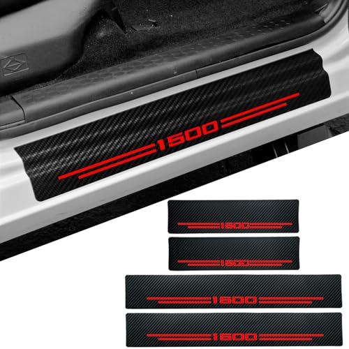 4 Pcs Carbon Fiber Car Door Sill Scuff Plate Auto Door Entry Guard Scratch Shield for GMC Sierra 1500 Chevrolet Silverado 1500 Auto Accessories (Red, 1500) - color: Red, size: 1500