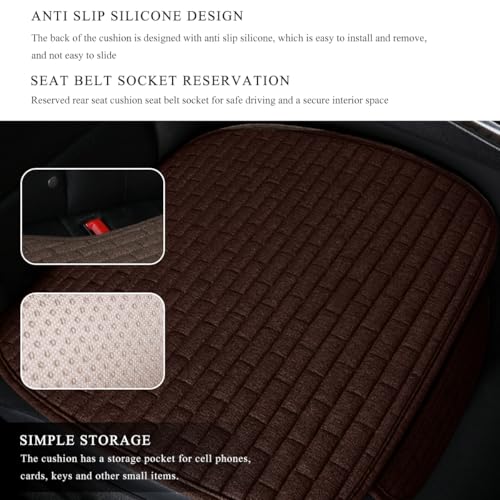 Front Car Seat Cover, Anti-Slip Driver Seat Cushion Protector with Storage Pocket, Cooling Breathable Linen Bottom Pad for Most Vehicle Front Seats, Car Accessories (Front Coffee) - color: Front Coffee