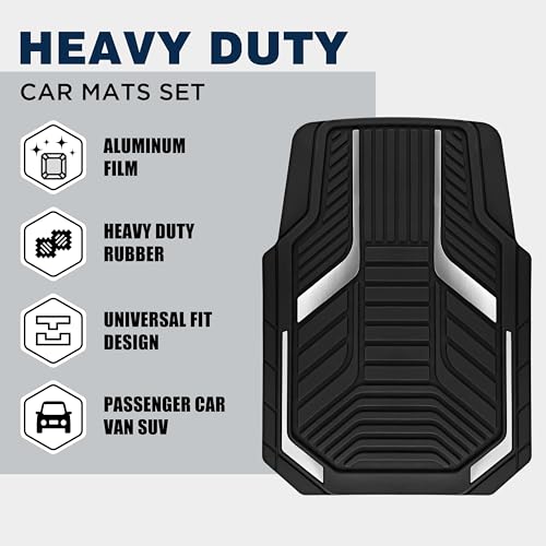 PIC AUTO Heavy Duty Rubber Floor Mats, Silver Aluminum Film Car Mats Set, Front and Rear Car Mats with Anti-Slip Backing, All Weather Protection, Trim-to-Fit for Automotive SUV, Sedan, Van - color: Silver