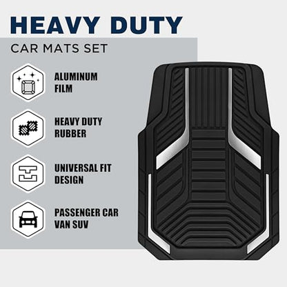 PIC AUTO Heavy Duty Rubber Floor Mats, Silver Aluminum Film Car Mats Set, Front and Rear Car Mats with Anti-Slip Backing, All Weather Protection, Trim-to-Fit for Automotive SUV, Sedan, Van - color: Silver
