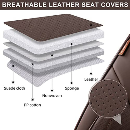 TIEHESYT Mature Brown Car Seat Covers, Breathable Faux Leather, Universal Fit, Front Pair with Headrest, Compatible with Most Vehicles - color: Coffee, size: Front Pair