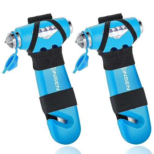 SINSEN Car Safety Hammer, Automotive Window Breaker and Seatbelt Cutter for Women, Roadside Emergency Kit, 3 in 1 Escape Tools, Road Trip Essential and Must Haves (2, Blue) - color: Blue, size: 2