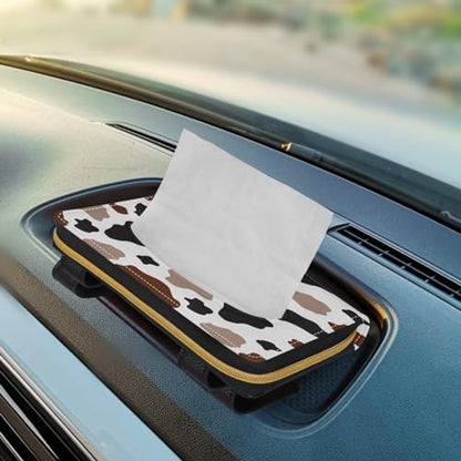 Biyejit Car Tissue Holder, Brown Black Cow PU Leather Tissue Holder, Durable Sun Visor Tissue Holder Napkin Holder, Car Backseat Tissue Case Dispenser, 1 Pack - color: Brown Black Cow, size: 1 Pack