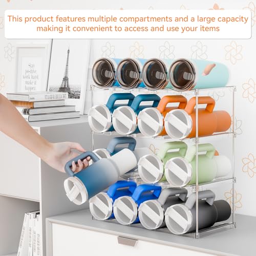 Yieach Stackable Water Bottle Organizer for Stanley,Yeti 40 oz and Others Tumbler Organizer,4 Tier Waterbottle Storage Rack,Clear Acrylic Cup Organizers for Kitchen Cabinets,Countertop,Pantry Shelf - size: 4 Tier Hold 16 Bottle