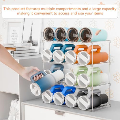 Yieach Stackable Water Bottle Organizer for Stanley,Yeti 40 oz and Others Tumbler Organizer,4 Tier Waterbottle Storage Rack,Clear Acrylic Cup Organizers for Kitchen Cabinets,Countertop,Pantry Shelf - size: 4 Tier Hold 16 Bottle