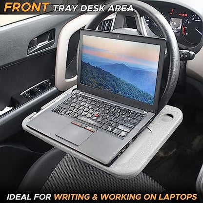 EcoNour 2 in 1 Car Steering Wheel Tray (Grey) | Multipurpose Car Steering Wheel Desk for Laptop and Food | Car Tray for Eating | Steering Wheel Accessories - size: Medium-Grey