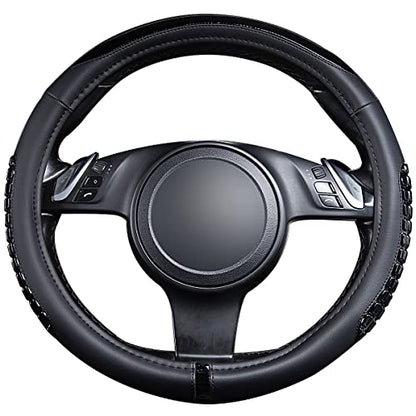 Flying Banner car Steering Wheel Cover Gel Massage Velvet Cool Warm Universal Size 15 inches SUV Truck Anti Slip Odorless Summer Winter (Black Black, Gel Massage) - color: Black Black