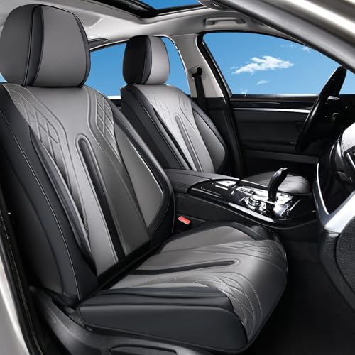 Huidasource Front Seat Covers, Universal Fit for Most Cars SUV Trucks, Full Coverage Nappa Leather Seat Cover, Airbag, Velcro Adjustable, Seat Function Retain, Black&Gray - color: FR: Black&Gray, size: Front