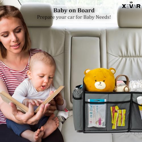 Baby Diaper Caddy Organizer with Changing Mat - Portable Car Caddy for Newborn Essentials, Diapers & Wipes, Perfect for Baby Shower and New Mom | Oxford Fabric, Grey