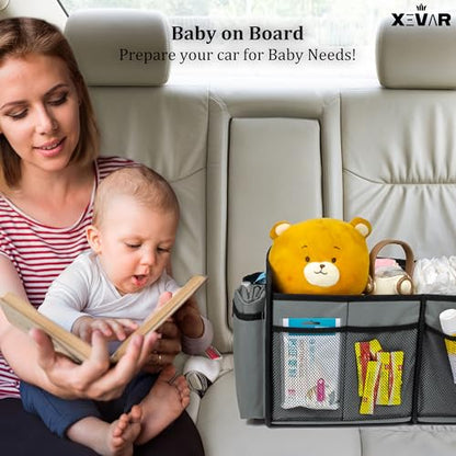 Baby Diaper Caddy Organizer with Changing Mat - Portable Car Caddy for Newborn Essentials, Diapers & Wipes, Perfect for Baby Shower and New Mom | Oxford Fabric, Grey