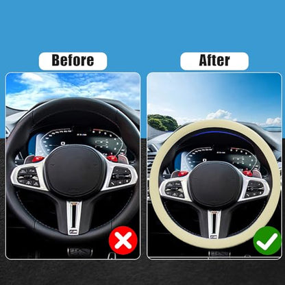 JDDRY Car Steering Wheel Cover,Silicone Steering Wheel Protector,Universal Fit Vehicle Steering Wheel Cover,Steering Wheel Protective Cover(Beige,1PC) - color: Beige