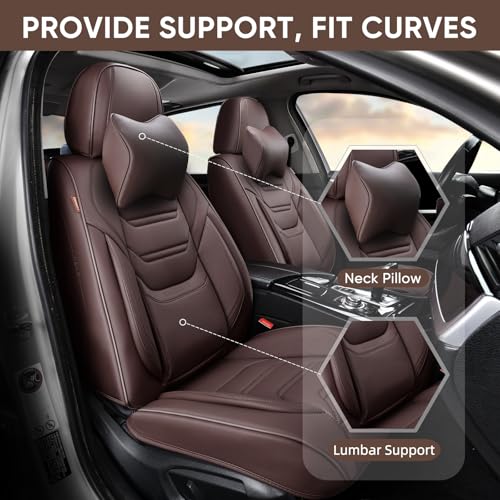 TIEHESYT Mature Brown Car Seat Covers, Breathable Faux Leather, Universal Fit, Front Pair with Headrest, Compatible with Most Vehicles - color: Coffee, size: Front Pair