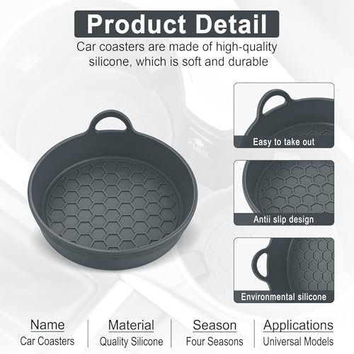 SINGARO Car Cup Holder Coaster, 4PCS Silicone Cup Holder Insert, Universal Non-Slip Cup Holders, Car Interior Accessories for Women and Man, Grey - color: Gray