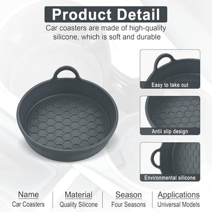 SINGARO Car Cup Holder Coaster, 4PCS Silicone Cup Holder Insert, Universal Non-Slip Cup Holders, Car Interior Accessories for Women and Man, Grey - color: Gray