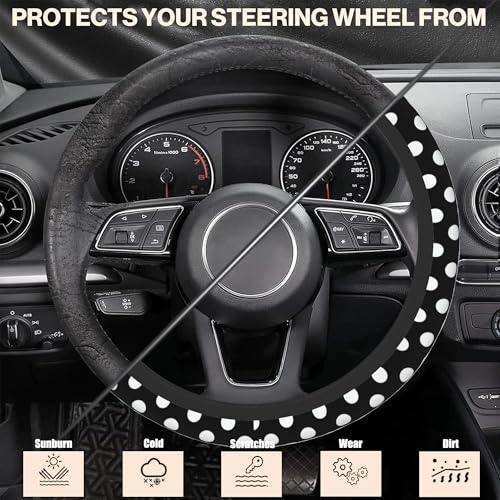 White Polka Dots Steering Wheel Covers Universal 15 Inch Car Wheel Cover,Anti-Slip Breathable Car Accessories Protector Fit for Trucks,Sedans,SUVs,Vans - color: White Polka Dots