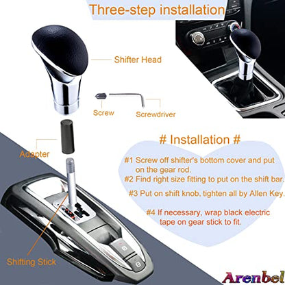 Alloy Gear Stick Shifter Knob Leather Covered Car Shift Lever Handle Fit Most Manual Automatic Vehicles, Black Silver