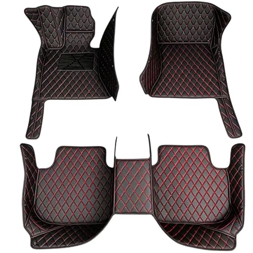 Custom Making Car Floor Mats Waterproof Anti-Slip Faux Leather Protection Floor. Auto Foot Pad Set Automobile Interior Carpet Accessories for SUV and Trucks (Black red) - color: Black red