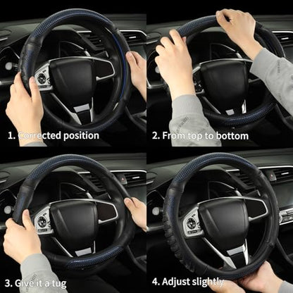 3D Steering Wheel Cover Great Grip with 3D Honeycomb Hole, Anti-Slip Sporty Design, Universal 15 inch(Black with Blue) - color: Black with Blue, size: Round-Middle[14.5''-15'']