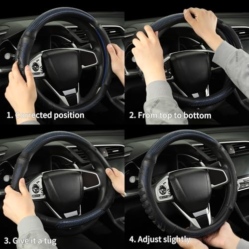 14 inch Steering Wheel Cover Great Grip with 3D Honeycomb Hole, Anti-Slip Sporty Design, Small 13.5-14 inch(Black with Blue) - color: Black with Blue, size: Round-Small[13.5''-14'']