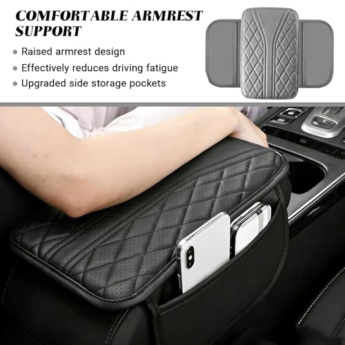 Upgraded Car Center Console Cover, Leather Auto Armrest Cover with 2 Storage Bags, Waterproof Center Console Protective Pad, Universal Cars Armrest Storage Box for Sedan, SUV, Truck (Gray) - color: Gray