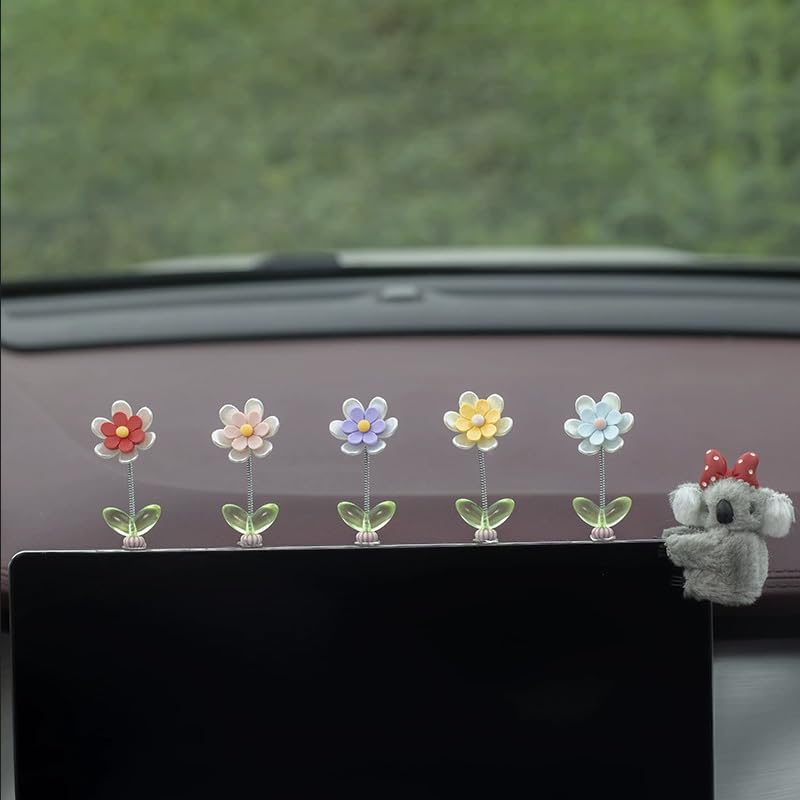 5pcs Ucubwfu Car Center Console Daisy Spring Ornament, Car Interior Flower Ornament
