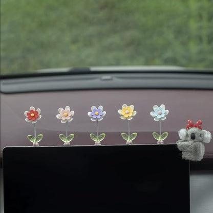 5pcs Ucubwfu Car Center Console Daisy Spring Ornament, Car Interior Flower Ornament