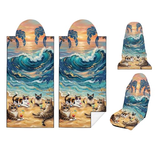2 Pack Car Seat Towel Covers, Sweat-Proof Microfiber Seat Protectors for Gym, Running, Beach & Workout, Breathable Quick-Dry, Machine Washable, Ocean Cat Beach Print, Universal Fit - color: Ocean Cat Beach