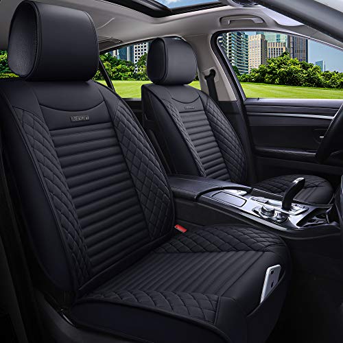 Aierxuan Front Car Seat Covers Waterproof Leather Universal for Chevy Acura Lexus Jetta Tiguan Jeep Wrangler Liberty Cherokee Mitsubishi Outlander Kia Hyundai Accent Audi (2 Pcs Front/Black) - color: 2 PCS Front/Black